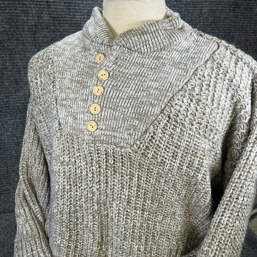 Campus Sweater Mens XL Extra Large Beige Chunky Knit 1/4 Button Pullover